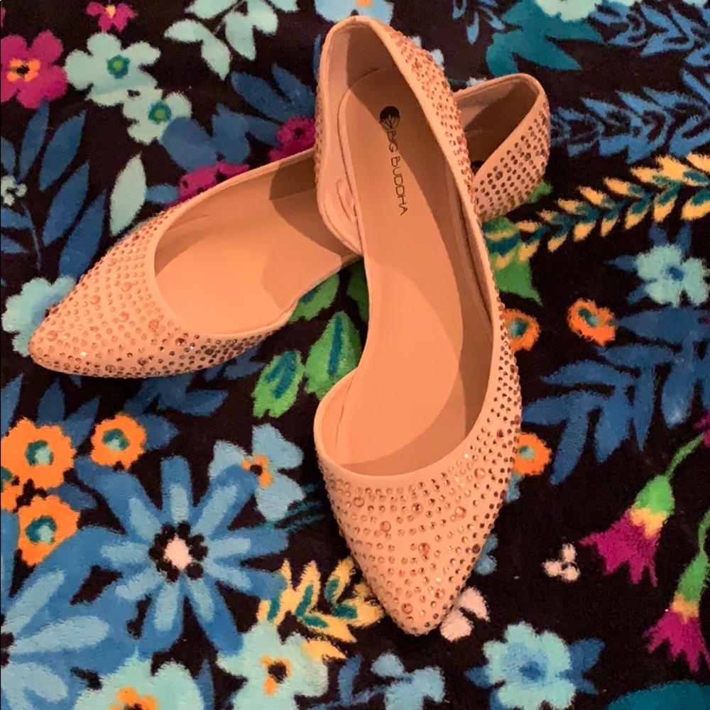 Cute glittery flats hand glued gems! WORN twice!!